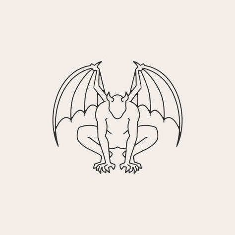 Simple Gargoyle Tattoo, Monster Line Art, Gothic Line Art, Gargoyle Drawing, Gargoyles Art, Gargoyle Tattoo, Monster Sketch, Gothic Statue, Snake Tattoo Design