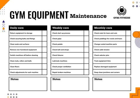 Duotone Gym Equipment Maintenance Checklist Monthly Schedule Template, Gym Facilities, Maintenance Checklist, Checklist Template, Facilities Maintenance, The Editor, Schedule Template, Cleaning Checklist, Used Tools