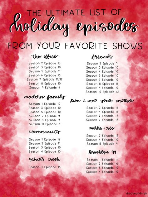 The Office Christmas Episode List, Friends Christmas Tv Show, Friends New Year Episode, Christmas Modern Family, Sitcom Christmas Episodes, Friends Holiday Episodes, Fall Episodes Of Friends, Modern Family Halloween Episode, Modern Family Christmas Episode