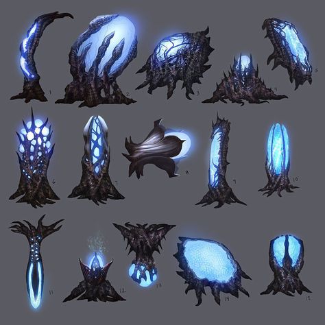 Natural sources of power for the tribes of the dead-zone so they can comfortably live in the constant winds of the desert. Magic Source Concept Art, Alien Terrain Concept Art, Zerg Concept Art, 3d Plants Art, Alien House Concept Art, Alien Egg Concept Art, Egg Concept Art, Aliens Concept Art, Alien Environment