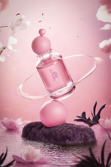 Website Product Design, Perfume 3d Render, Cosmetics Ads Design, Cosmetic Ads Design, Perfume Design Ideas, 3d Ads, Pink Perfume Bottle, Blender Art, Perfume Ads