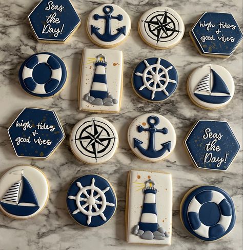 Marine Cookies Decorated, Cruise Cookies Decorated, Cruise Ship Cookies Decorated, Nautical Wedding Cookies, Nautical Cookies Decorated, Boat Cookies Decorated, Lighthouse Cookies Decorated, Sailing Cookies Decorated, Coastal Cookies