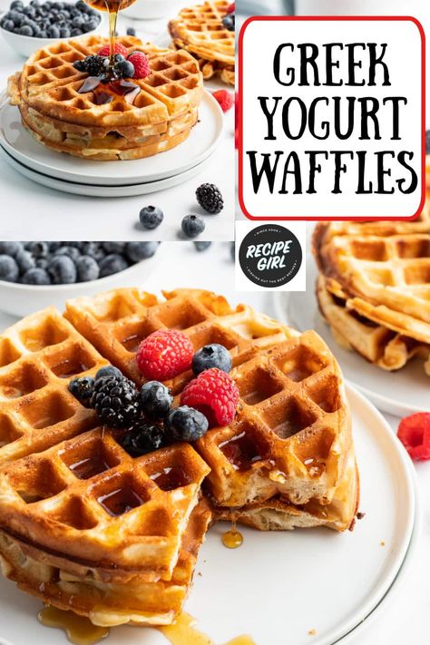 Greek Yogurt Waffles recipe from RecipeGirl.com #greek #yogurt #waffles #recipe #RecipeGirl Yoghurt Waffles, Recipe Using Yogurt, Yogurt Waffle Recipe, High Protein Waffle Recipe, Greek Yogurt Waffles, Yogurt Waffles, Greek Yogurt Banana Bread, Yogurt Banana Bread, Pancakes Banana