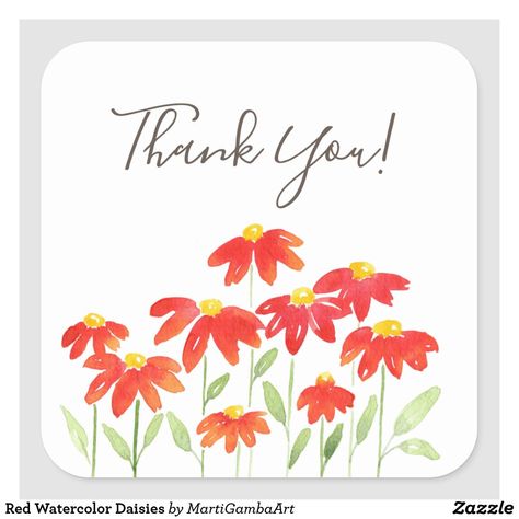 Red Watercolor Daisies Square Sticker Diy Watercolor Cards, Hand Painted Card, Watercolor Birthday Cards, 카드 디자인, Watercolor Greeting Cards, Diy Watercolor Painting, Card Drawing, Paint Cards, Watercolor Flower Art