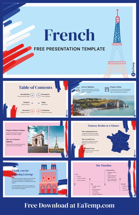 French PowerPoint Presentation Template - Free PowerPoint Templates, Google Slides, Figma … | Powerpoint presentation, Powerpoint, Powerpoint presentation templates Best Canva Templates, Canva Slides, Canva Idea, Best Presentation Templates, Ppt Template Design, Free Ppt Template, Presentation Design Layout, France Aesthetic, Canvas Learning