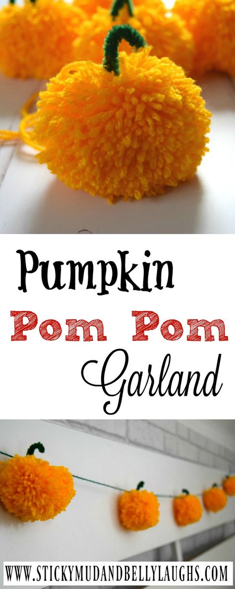 Senior Crafts, Pumpkin Garland, Pom Pom Wreath, Diy Pom Pom, Pom Garland, Pom Pom Crafts, Pom Pom Garland, Autumn Crafts, Belly Laughs