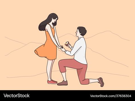 Proposal Illustration Art, Proposal Illustration, Business Proposal Illustration, Propose Images Cartoon, Ring Ceremony Couple Illustration, Girl Proposing Boy Drawing, Man Proposing, Young Art, Man Sitting