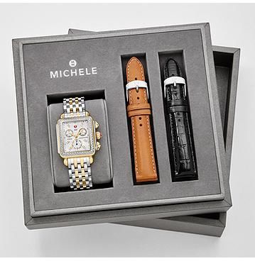 MICHELE® Watches - Signature Deco Diamond, Two-Tone Diamond Dial Watch Box Set Michele Deco Watch, Tech Watches, Michele Watches, Womens Watches Luxury, Watch Box, Watch Collection, Sparkle Diamonds, Box Set, Watch Strap