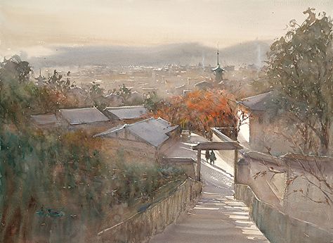 Journey Home XXIV by Keiko Tanabe Watercolor ~ 21 1/2 x 29 1/2 inches (55x75 cm) Keiko Tanabe, Japanese Watercolor, Painting Competition, Holiday Painting, Japanese Landscape, Painting Workshop, Watercolor Artists, Art Contest, Plein Air Paintings