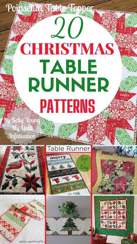 Are you looking for new Christmas table runner patterns to make this holiday season? Then you’ll LOVE this tutorial! These festive patterns for Christmas table runners are so quick and easy to make that you can easily finish a new one (or two!) before hosting your holiday gathering. Christmas Tree Quilted Table Runner Pattern, Free Patterns For Xmas Table Runners, Winter Table Runner Patterns, Christmas Table Topper Quilt Patterns Free, Patterns For Table Runners, Table Runners Diy Easy How To Make, Christmas Table Mats Quilted, Xmas Table Runner, Quilt Patterns For Table Runners