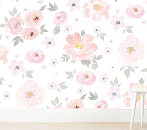 Kids Wallpaper & Kids Wall Decals | Pottery Barn Kids Isabella Rose, White Nursery, Mirrored Wallpaper, Pink Nursery, Girl Decor, Big Girl, Pottery Barn Kids, Decor Lighting, Floral Wallpaper