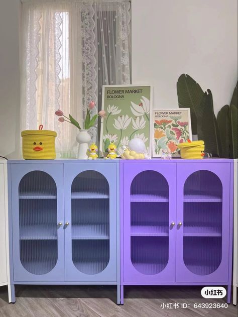 Purple Bedroom Furniture, Gen Z Furniture, Color Block Aesthetics, Cool Furniture Creative, Cute Bookcase, Thrift Decor, Interior Design Boards, Dekorasi Kamar Tidur, Colourful Living Room