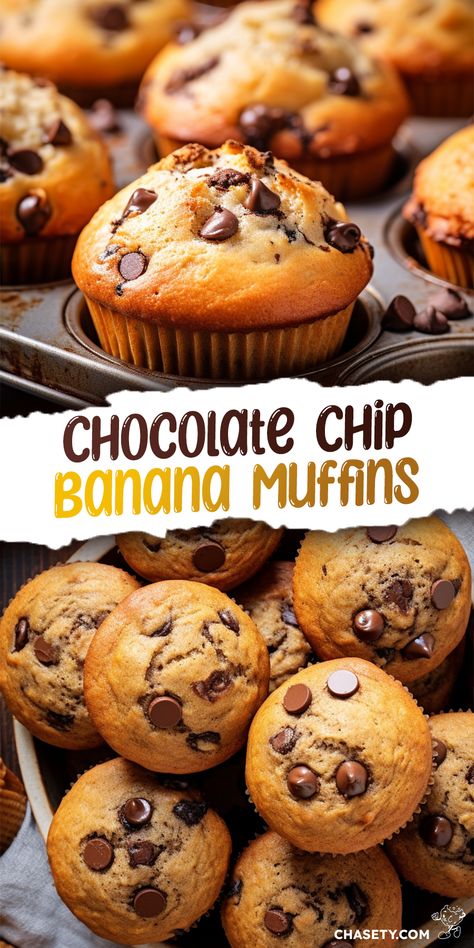 Chocolate Chip Banana Muffins [45 Minutes] - Chasety Banana Muffins Moist, Chocolate Chip Banana Bread Muffins, Chocolate Chunk Muffins, Chocolate Chip Muffins Easy, Chocolate Chip Banana Muffins, Banana Muffins Easy, Chocolate Banana Muffins, Banana Muffin Recipe, Banana Bread Muffins