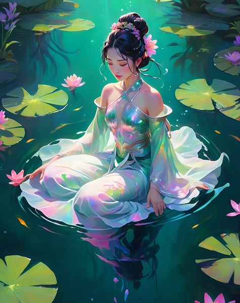 A lady in style of Goddess in water lake surrounded with lotus #aiart #art #goddess #water #lotus Goddess Water, Dollars Money Wallpaper, Wallpapers Girl, Dollars Money, Water Goddess, Money Wallpaper, Dark Black Wallpaper, Nature Goddess, Water Nature