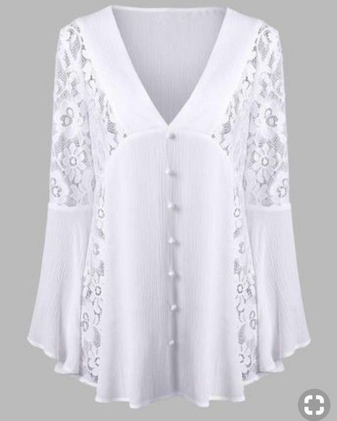 White Lace Blouse, Sammy Dress, Lace Insert, White Blouse, Ladies Tops Fashion, Blouse Styles, Lace Blouse, Fashion Sewing, Lace Tops