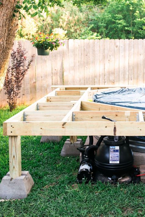 Are you looking for a deck for your stock tank pool? I've got you covered! Click the link for a full video step by step tutorial plus build plans! Stock Tank Repurposed, Diy Stock Tank Pool Deck, Deck For Stock Tank Pool, Water Trough Pool With Deck, Stock Tank Pool Deck Plans, Stock Tank Pool Steps, Stock Tank Pool Ideas With Deck, Stock Tank Pool Decks, Stock Tank Deck Ideas