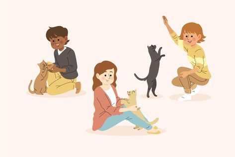 Playing With Dog Drawing, Playing With Pets Drawing, Cat With Owner Drawing, Cat Family Illustration, Cat And Owner Illustration, Spongebob Patrick, Sphinx Cat, Pets Drawing, Montage Photo