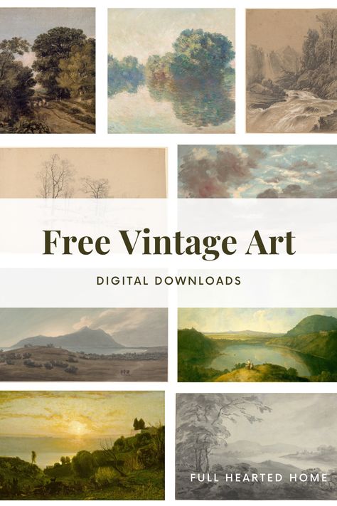 Free Vintage Art Digital Downloads - Full Hearted Home Free Downloadable Vintage Prints, Vintahe Wall Art, Kate Hodges Design, Antique Art Paintings Vintage, Landscape Art Free, Modern Vintage Artwork, Wall Art Landscape Pictures, Vintage Canvas Painting Ideas, 11x14 Printable Free Art