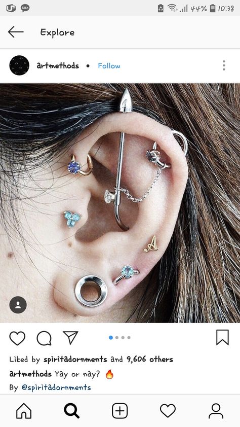 Vertical Industrial Piercing, Vertical Industrial, Crazy Piercings, Industrial Piercings, Industrial Piercing, Stretched Ears, Pierced Jewelry, Tragus Piercings, Tragus