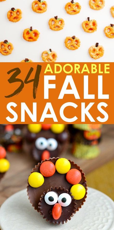 These fun Halloween treats and easy fall snacks that will help you make the most of the season without taking up too much of your time! Great for fall lunches, or fall classroom parties! Fall Treats Kids, Fall Snacks Kids, Fall Snacks For Kids, Easy Fall Snacks, Fall Lunches, Fall Party Snacks, Fall Food Gifts, Fall Treats Recipes, Classroom Snacks