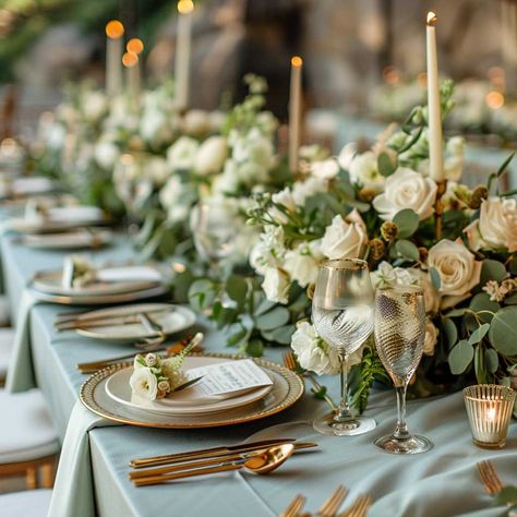 How to Create a Stunning Sage Green Wedding Theme • 333+ Art Images Wedding Decor Sage Green And Gold, Sage And Gold Wedding Table Decor, Sage Green Christmas Table, Sage Green Beige Gold Wedding, Sage Green And Gold Wedding Theme Wedding Table Decor, Sage Wedding Table Decor, Green Cream And Gold Wedding Table Settings, Sage Green And Gold Wedding Theme, 50 Wedding Anniversary Centerpieces