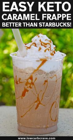 Keto Caramel Frappe, Low Carb Coffee Smoothie, Low Carb Caramel Frappe, Low Carb Beverages, Healthy Caramel Frappe Recipe, Keto Frappe Recipe Homemade, Keto Caramel Frappuccino, Keto Iced Coffee Drinks, Thm Coffee Drinks