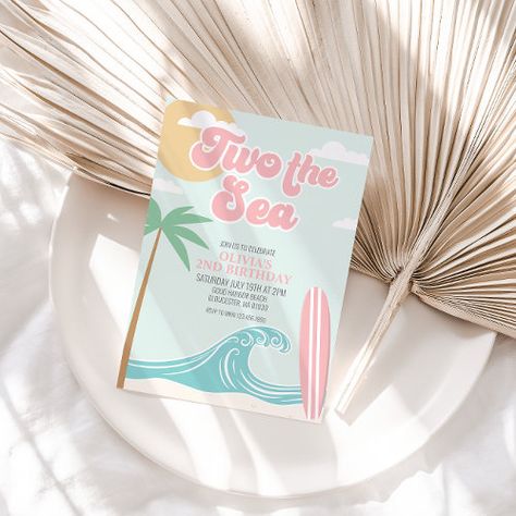 Two The Sea Pink Surf Beach 2Nd Birthday Invitation #zazzle #weddinginvitations #birthdayinvitations #babyshowerinvitations #zazzleinvitations #monogram #businesscards #graduation #homedecor Beach Bday, Summer Birthday Invitations, Surf Birthday, 98th Birthday, Summer Invitation, Beach Birthday Party, Beach Surfing, Beach Themed Party, 2nd Birthday Invitations