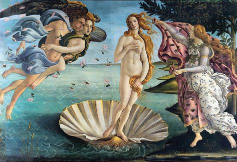 Famous Paintings Michelangelo, Birth Of Venus Botticelli, Famous Art Paintings, Klimt Paintings, Birth Of Venus, Sandro Botticelli, Marcel Duchamp, Uffizi Gallery, Art Parody