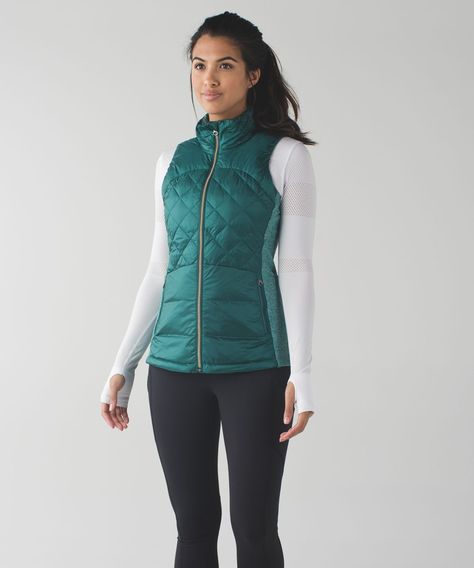 Teal Vest, Puffer Vest Outfit, Womens Running Jacket, Vest Outfit, Lululemon Tops, Blue Vests, Running Jacket, Vest Outfits, Performance Outfit