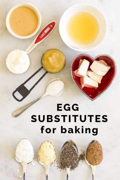 Egg substitutes for baking don't all work in the same way. Some are great for adding moisture, others are good binders and some provide leavening. The trick is having success with egg substitutes is to determine the purpose of the egg(s) in the recipe. This guide provides a range of egg substitutes and details what function they are best for and what recipes they work well in (pancakes, cookies, meatloaf, burgers, quick loaves, muffins, meringues etc) #eggalternatives #eggsubstitutions Substitute For Eggs, Egg Substitutes, Egg Substitute In Baking, Egg Alternatives, Common Food Allergies, Egg Substitute, Inside Cake, Egg Allergy, Egg Replacement