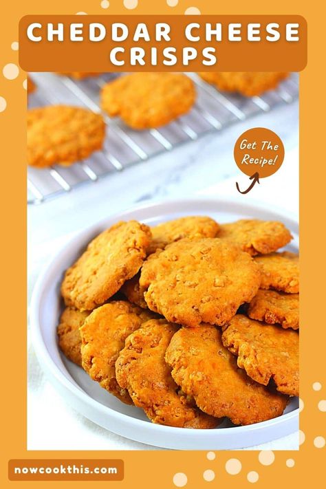 Cheddar Cheese Crisps • Now Cook This! Cheddar Crisps Recipe, Cheddar Cheese Crisps, Toasted Cheese, Spicy Cheese, Crispy Cheese, Homemade Crackers, Cheese Crisps, Vegan Crackers, Copycat Restaurant Recipes