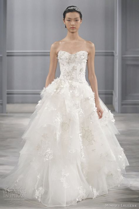 http://www.weddinginspirasi.com/2013/09/23/monique-lhuillier-spring-2014-wedding-dresses/ monique lhuillier 2014 bridal bijou strapless #wedding dress #weddings #weddingdress #moniquelhuillier Monique Lhuillier Wedding Dress, Monique Lhuillier Wedding, Monique Lhuillier Bridal, Ethereal Wedding Dress, Wedding Dresses 2014, Ethereal Wedding, White Wedding Dress, Say Yes To The Dress, French Wedding