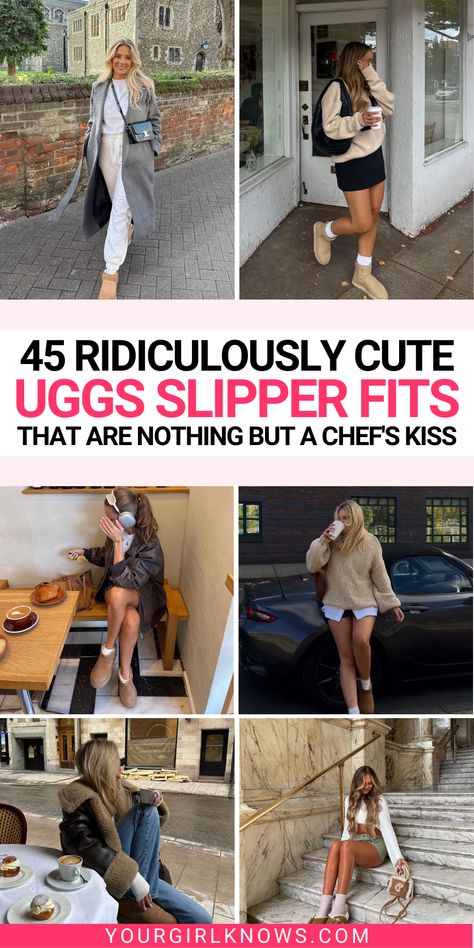 Elevate your winter wardrobe with our 45 UGGs outfit ideas! From comfy-cozy to seriously stylish, we've rounded up the best UGGs looks to keep you on point all season long. Stylish Ugg Outfits, How To Style Ugg Slippers Outfits, Popular Uggs 2023, Mini Skirt With Ugg Boots, Platform Short Uggs, Styling Ugg Tasman Platform, Ugg 2023 Outfit, Razz Ugg Slippers Outfits, How To Wear Ugg Tazz