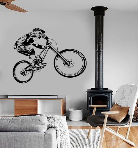 Wall Stickers Sports, Garage Playroom, Sports Wall Decor, Sports Wall Decals, Kids Room Murals, Bicycle Sport, Cool Decor, Bmx Bicycle, Modern Garage