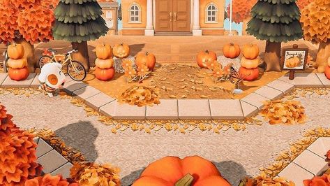 Fall Acnh, Halloween Acnh, Acnh Autumn, Resident Services, Urban Island, Acnh Cottagecore, Autumn Animals, Fall City, Yellow Apple