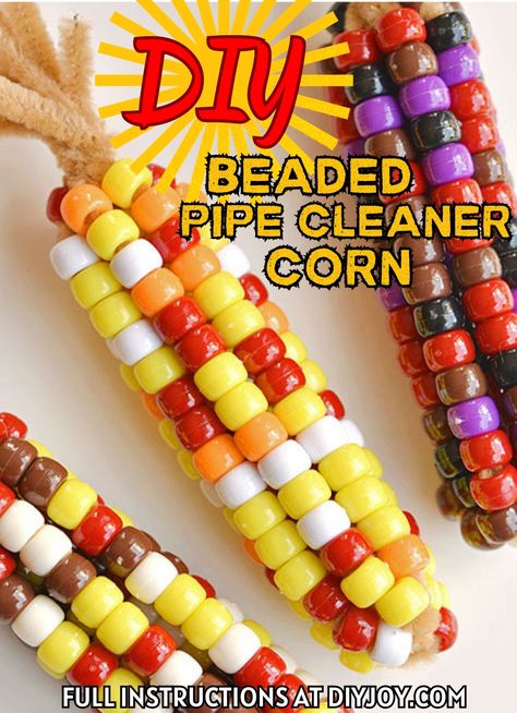 Indian Corn Beads And Pipe Cleaners, Beaded Corn Craft, One Little Project, Corn Decor, Corn Cob Pipe, Corn Bead, Storytime Crafts, Ayurvedic Healing, Indian Corn