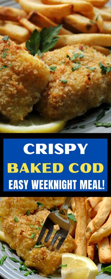 Fresh Cod Recipes Baked Fish, Crispy Oven Baked Fish, Cod Fish Recipes Panko Oven Baked, Baked Cod Recipes Oven Easy Healthy, Pacific Cod Recipes Baked, Cod Recipes Panko, Baking Cod Fish In Oven, Link Cod Recipes, Breaded Baked Cod Recipes Oven