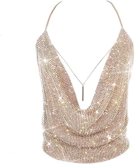 Gold Sexy Tops for Women Sparkly Deep V Neck Crop Tank Tops Cami Body Chain Top at Amazon Women’s Clothing store Chain Tops, Sparkly Tops, Denim Party, Metallic Crop Top, Disco Costume, Sparkly Top, Chain Top, V Neck Tank Top, Black Chain