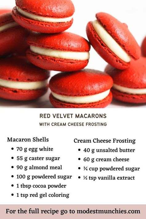 Red Velvet Macaron Recipes, Macaroon Filling Flavors, Red Velvet Macaroons, Macarons Filling Recipe, Macaroon Filling, Macaroons Flavors, Easy Macaroons Recipe, Red Velvet Macarons, French Macaroon Recipes