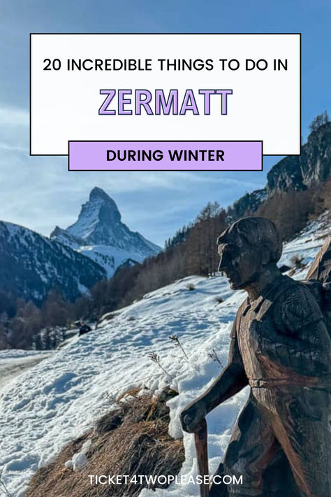 Thinking of visiting Zermatt this winter? This article is for you! From a lively Aprés scene on the slopes, to high-end boutique stores in the village, Zermatt has so much to offer for skiers and non-skiers alike.  That’s why we have created this list of the best things to do in Zermatt in Winter, so you will know exactly how to spend your time in this most magical Swiss destination. Zermatt Winter, Zermatt Switzerland Winter, Skiing In Switzerland, Switzerland Skiing, Switzerland Travel Itinerary, Switzerland Winter, Switzerland Travel Guide, Places In Switzerland, Zermatt Switzerland