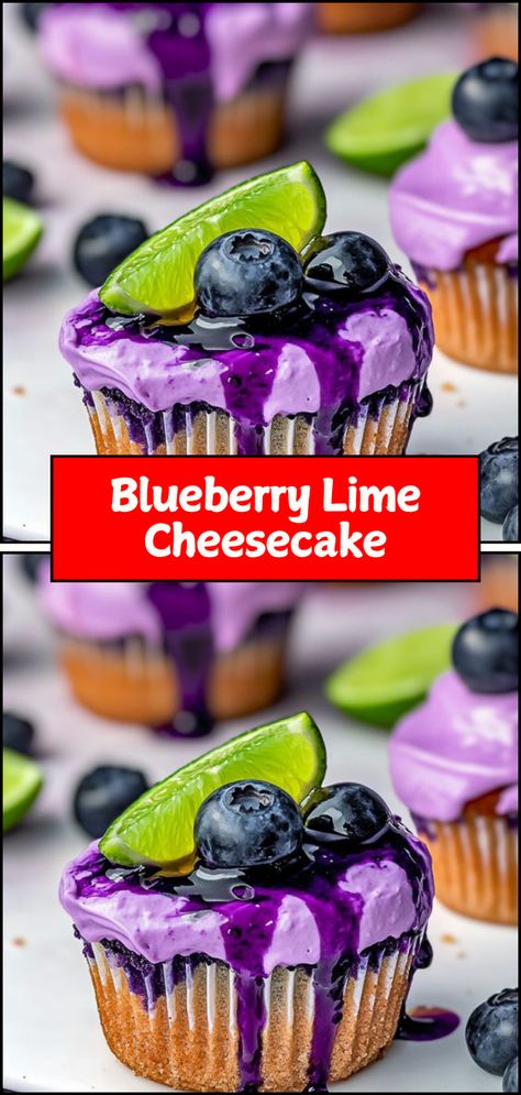 Bright, tangy, and bursting with flavor! 🌿🫐 These Blueberry Lime Cheesecake Cupcakes combine a creamy lime-infused cheesecake base with a sweet swirl of fresh blueberry sauce. Baked to perfection in cupcake form, they're the perfect bite-sized dessert for any occasion! Top them with a dollop of whipped cream and extra lime zest for a fresh, zesty finish. #CheesecakeCupcakes #BlueberryLime #MiniCheesecakes #DessertLovers Cheesecake Base, Cheesecake Cupcakes Recipe, New York Style Cheesecake, Lime Cheesecake, Blueberry Sauce, Cheesecake Cupcakes, Cupcakes Recipe, Mini Cheesecakes, Interesting Food