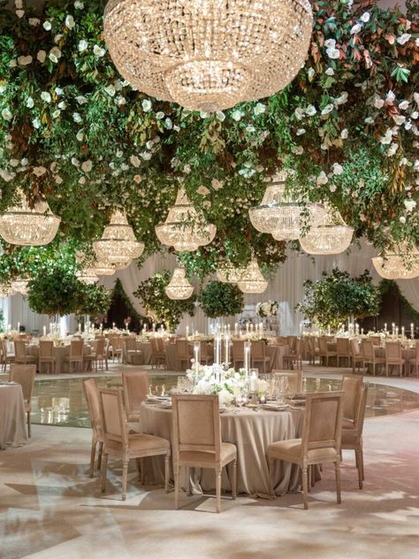 Wedding Dinner Table Setting, Chandelier Wedding Decor, Neutral Wedding Decor, Ballroom Wedding Reception, Mindy Weiss, Wedding Ceiling, Indoor Wedding Receptions, Summer Garden Wedding, Arab Wedding