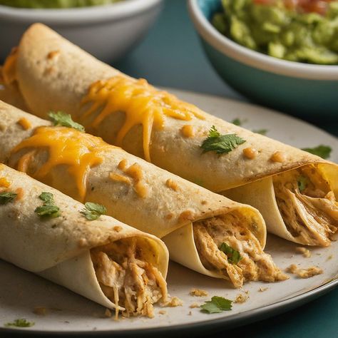 Oven-Baked Chicken Taquitos Recipe - Instacart Oven Baked Chicken Taquitos, Chicken Taquitos Recipe, Baked Chicken Taquitos, Mexican Feast, Taquitos Recipe, Tortilla Rolls, Chicken Taquitos, Oven Baked Chicken, Oven Baked