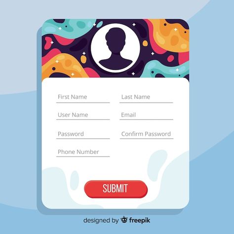 Modern registration form template with f... | Free Vector #Freepik #freevector #registration-form #register-form #form #registration Registration Form Design, Registration Form, Form Template, Man Movies, Form Design, Graphic Editing, Vector Photo, Flat Design, First Names