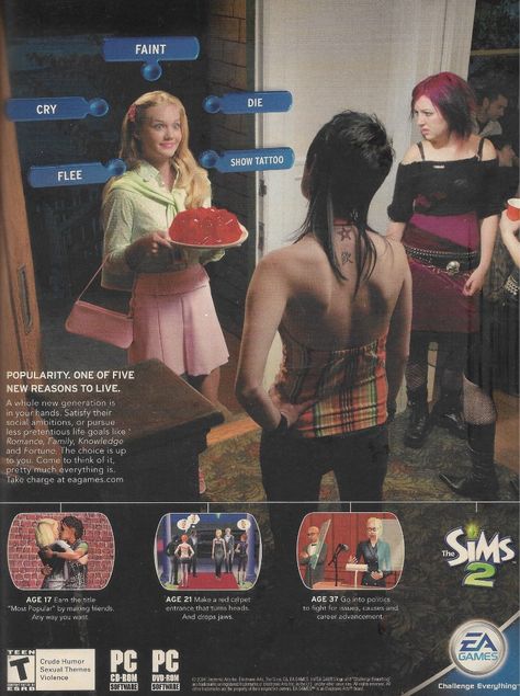 sims 2 promo ad poster 2004 Adult Swim 2000s Aesthetic, 2004 Magazine, Konata Izumi, Queer History, Promo Poster, The Sims 2, Career Advancement, Old Ads, Reasons To Live