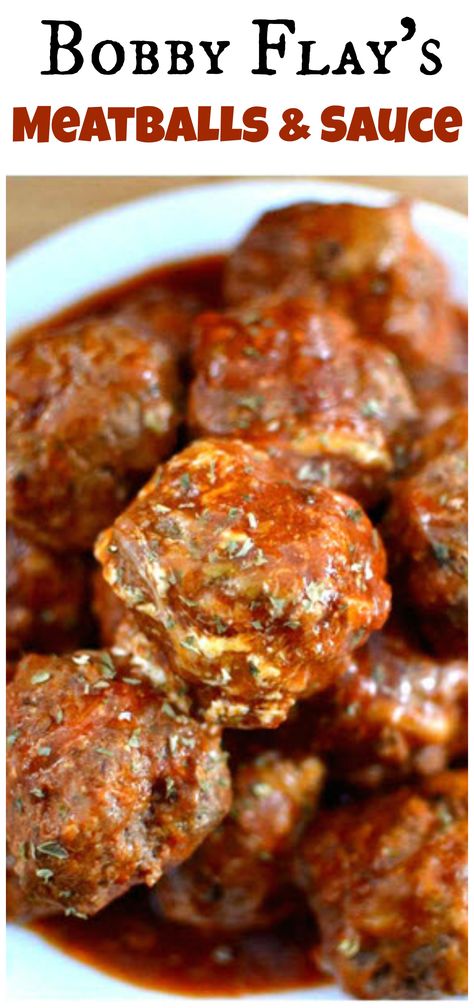 Bobby Flay's meatball (and sauce) recipe is a perfect combination of ingredients and flavors, this will be your new go-to meatball recipe! Meatballs And Quinoa Recipes, Bobby Flays Meatballs, 3 Meat Meatballs, Meatballs For A Party, Dom Deluise Meatballs, Food Network Meatballs, Meat Ball Recipes, Bobby Flay Meatballs, Italian Bake