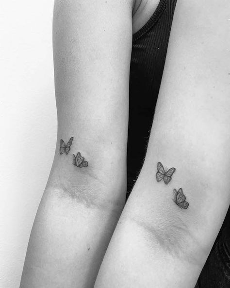 Two Butterflies Kissing Tattoo, Matching Ankle Tattoos Mother Daughters, Cute Matching Tattoos With Mom, 3 Small Butterflies Tattoo On Wrist, Mom And Daughter Tiny Tattoos, Butterfly Tattoo For Mom And Daughter, Matching Tattoos Godmother And Goddaughter, Small Tattoos Mum And Daughter, Butterfly Tattoo For Sisters