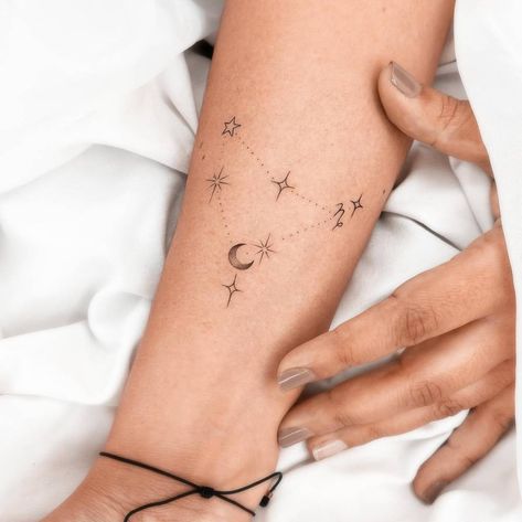 Capricornus constellation tattoo located on the inner Inner Thigh Tattoo, Capricornus Constellation, Astronomy Tattoos, Prism Tattoo, Sagittarius Constellation Tattoo, Inner Thigh Tattoos, Leo Constellation Tattoo, Astronomy Tattoo, International Tattoo