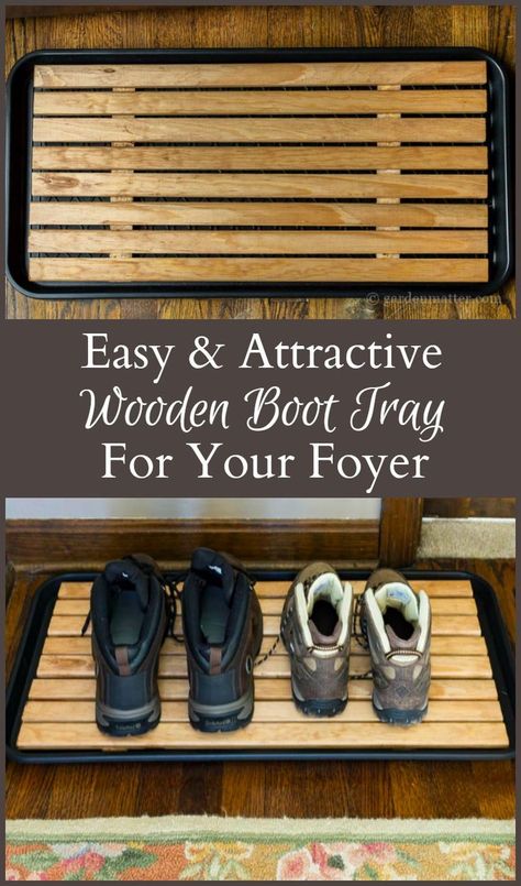 Learn how to make a wooden boot tray that is attractive enough for your foyer. This pretty piece of decor is simple to make, and very useful in the home. Diy Boot Tray, Shoe Tray, Diy Shoe Rack, Boot Tray, Up House, Diy Shoes, Home Renovation, Wood Diy, Home Projects