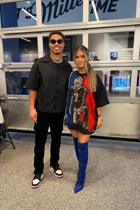 Taron Johnson Girlfriend, Meg DiMarco [2023 Update] - Players Bio Nfl Gf Outfits, Nfl Girlfriend, Nfl Wife Aesthetic Black, Nfl Girlfriend Outfit, Nfl Wife Outfits, Custom Football Shirts Girlfriend, Football Girlfriend Outfits, Nfl Wives, Players Wives